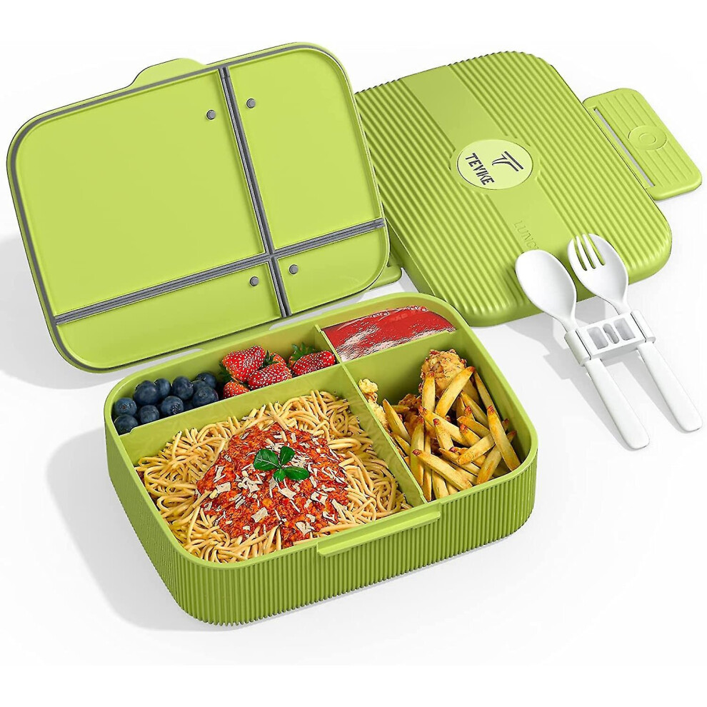 Bento Box For Kis Leak Proof, 4 Gri Ault Lunch Boxes, Chilren Convenient To Open The Bento Box,with Spoon