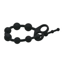 Silicone Anal Beads with a Double Hole Pull Ring (Black)