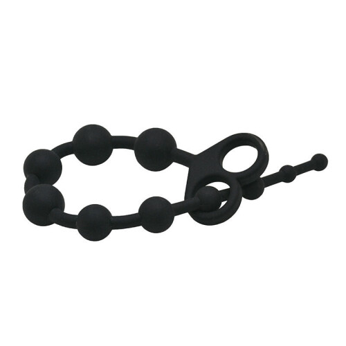 Silicone Anal Beads with a Double Hole Pull Ring (Black)