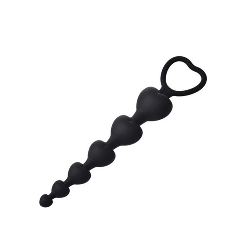 Black Anal Beads with Heart Shaped Handle