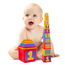 10-Piece Baby Stacking Cups & Stacker Blocks Tower - Sensory Development Toy for 6m+ (BPA-free, Colorful)