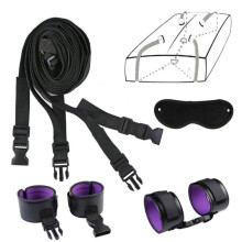Black and Purple Under Mattress Restraint Kit with Connecting Cuffs