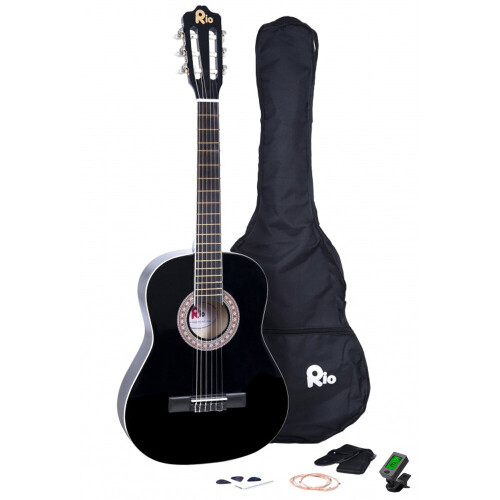 (Black) Rio 3/4 Junior Acoustic Classical Guitar Pack