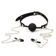Ball Gag and Nipple Clamps (Black and Red)