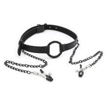 O' Ring Gag and Nipple Clamp Set (Silver)