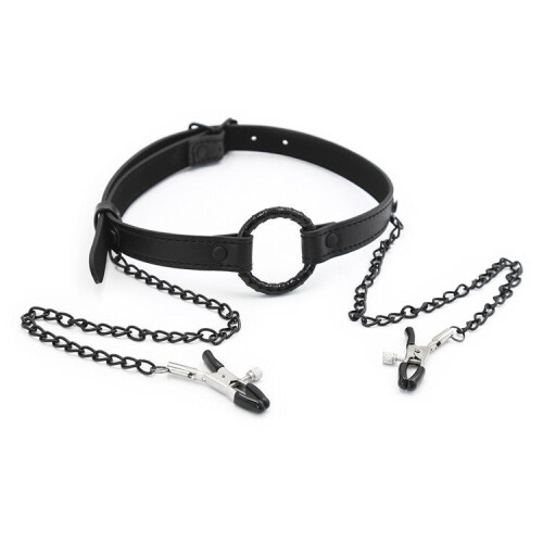 O' Ring Gag and Nipple Clamp Set (Silver)