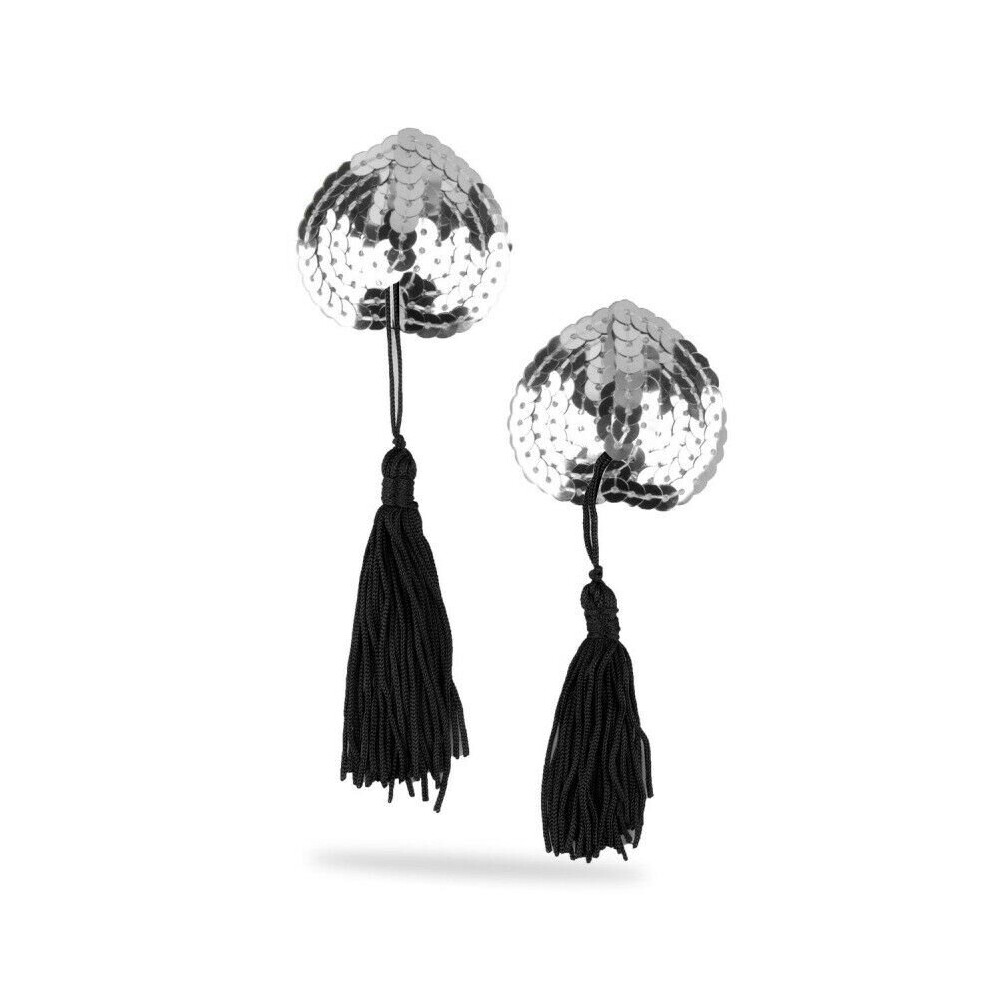 House Of Glass Black/Silver Burlesque Sequin Heart Nipple Tassel ( And Silver)