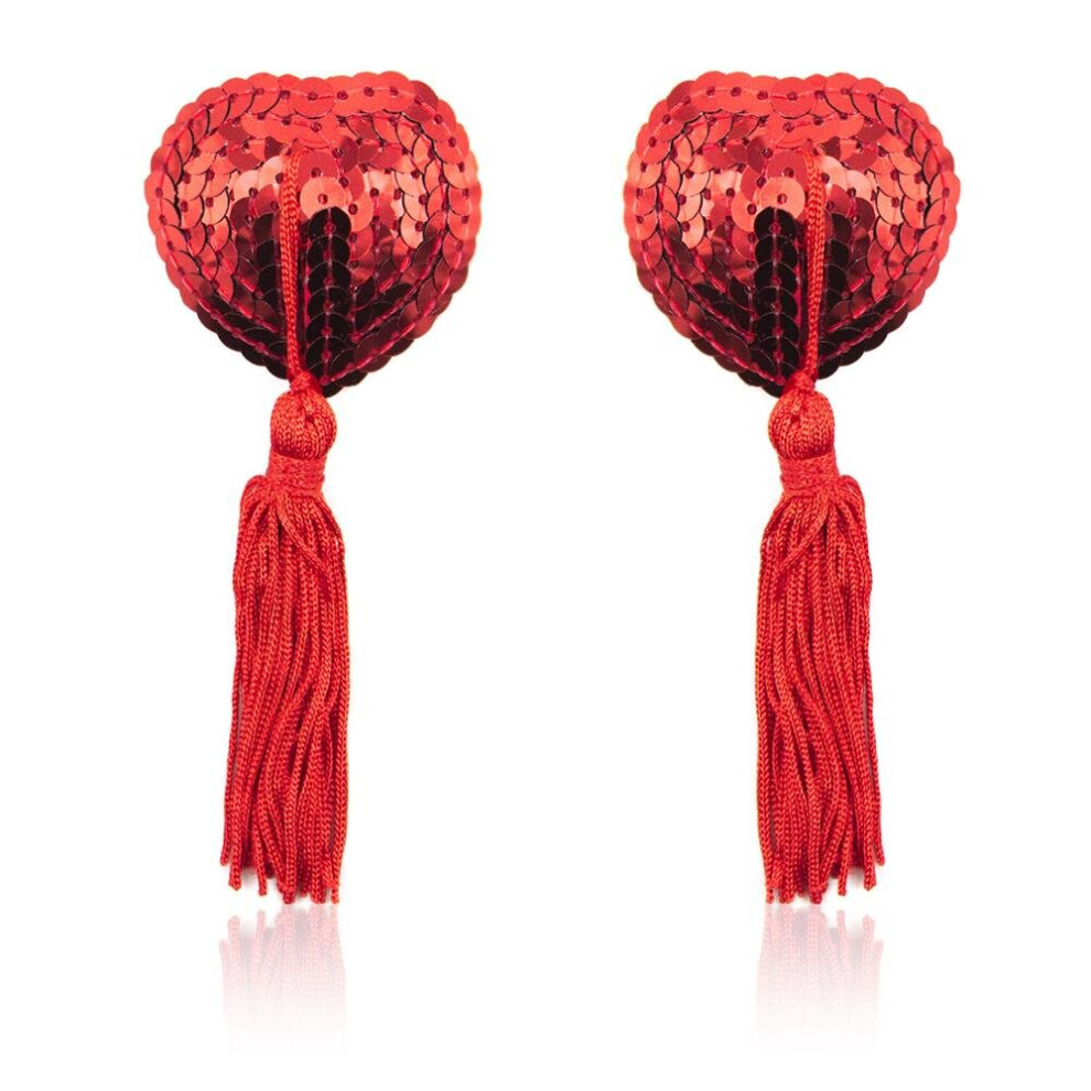 Burlesque Sequin Heart Nipple Tassel (Red)