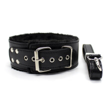 Black Furry Bondage Collar and Lead