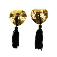 Burlesque Sequin Heart Nipple Tassel (Black and Gold)