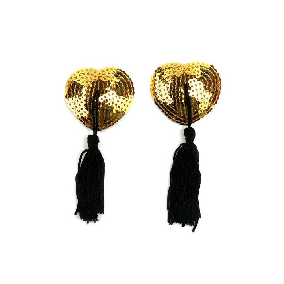 House Of Glass Black/Gold Burlesque Sequin Heart Nipple Tassel ( And Gold)