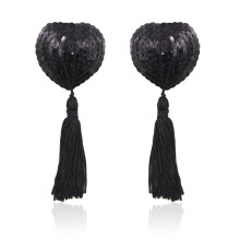 Burlesque Sequin Heart Nipple Tassel (Black)
