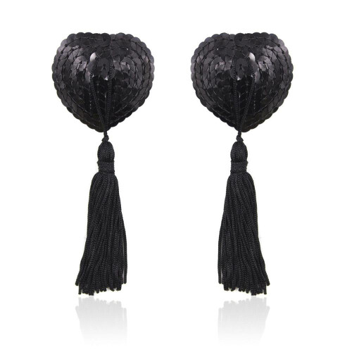 Burlesque Sequin Heart Nipple Tassel (Black)