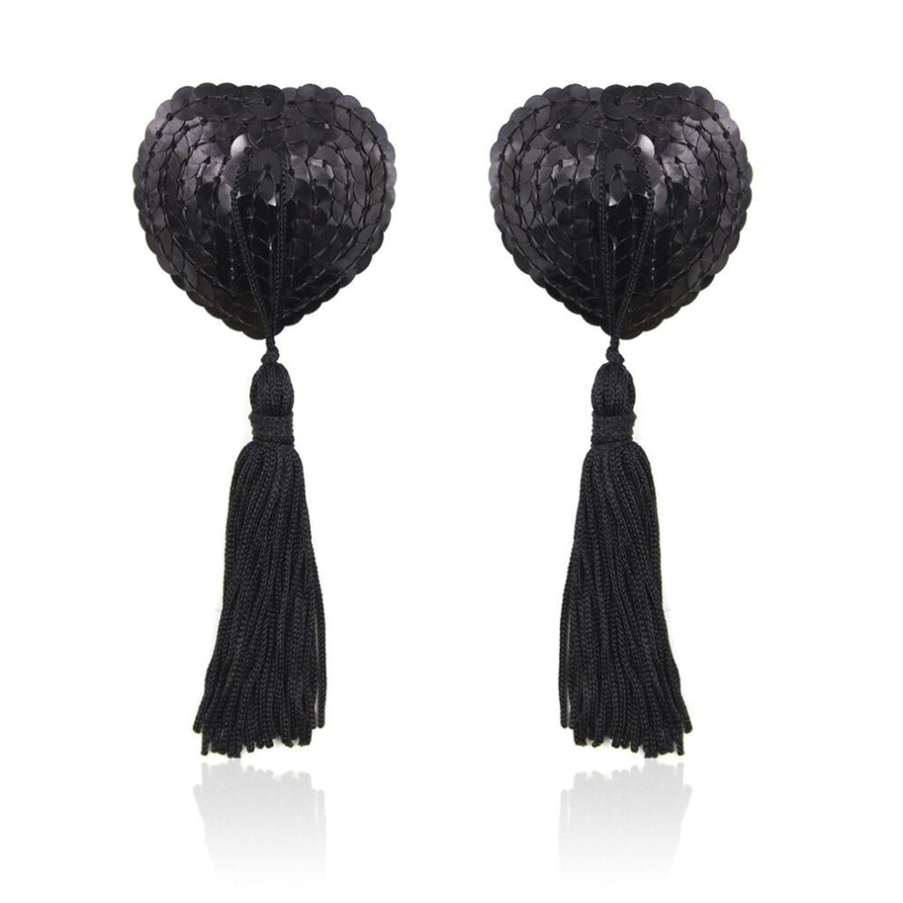 House Of Glass Black Burlesque Sequin Heart Nipple Tassel (Black)