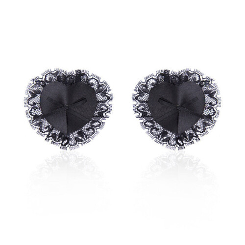 Black Lace Heart Shaped Adhesive Nipple Pasties 2