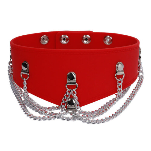 Red Silicone Bondage Collar with Chain Detail