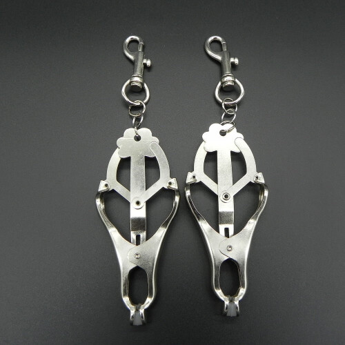 Silver 'Bow Style' Nipple Clamps with Bondage Clips 2