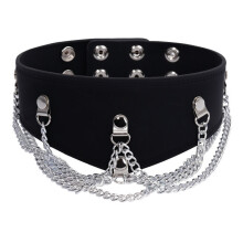 Black Silicone Bondage Collar with Chain Detail