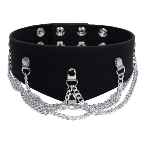 Black Silicone Bondage Collar with Chain Detail