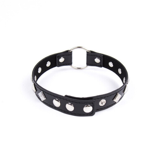Faux Leather Fetish Collar with Diamond Rivets 1