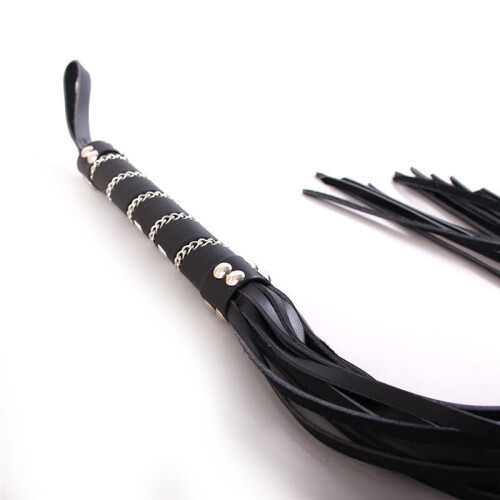 Diamante Handle Black Faux Leather Flogger 2