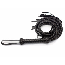 Black Plaited Faux Leather Bull Whip Bondage Crop