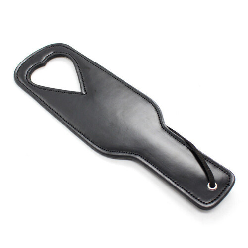 Black Faux Leather Spanking Paddle with a Heart Design 1