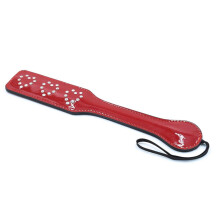 Red Faux Leather Spanking Paddle with Diamante Heart Shapes