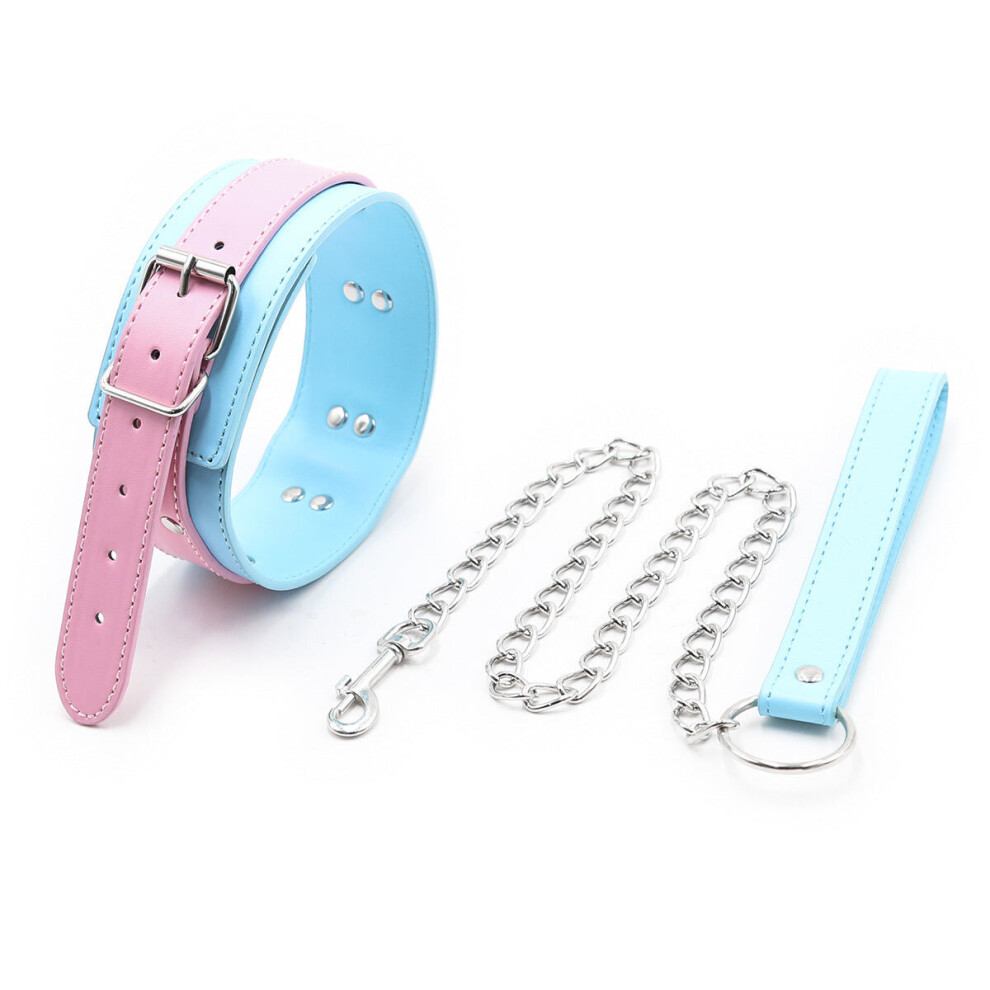 House Of Glass Pink/Blue Bow To Me And Pu Collar And Leash