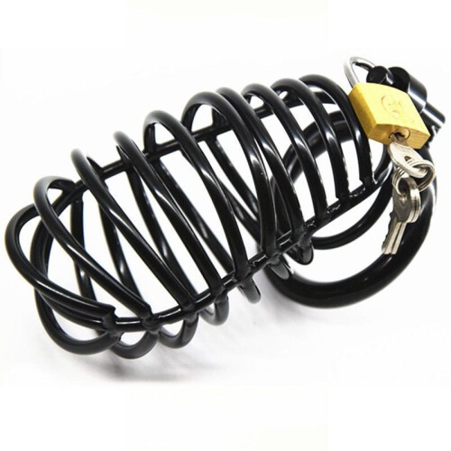 Jail Cell Stainless Steel Chastity Cage (Black, 45mm)