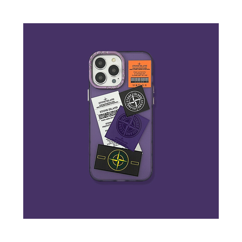 Case for iPhone 13/14 electroplated lens ring Purple Stone Island Label Stone label creative text all inclusive No215016