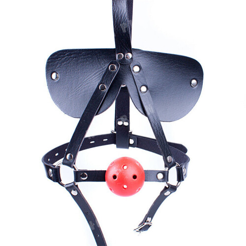Black VF Leather Head Harness, Eye Mask and Ball Gag 1