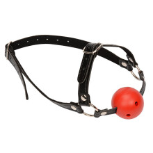 Red Faux Leather Head Harness with a Vented Ball Gag