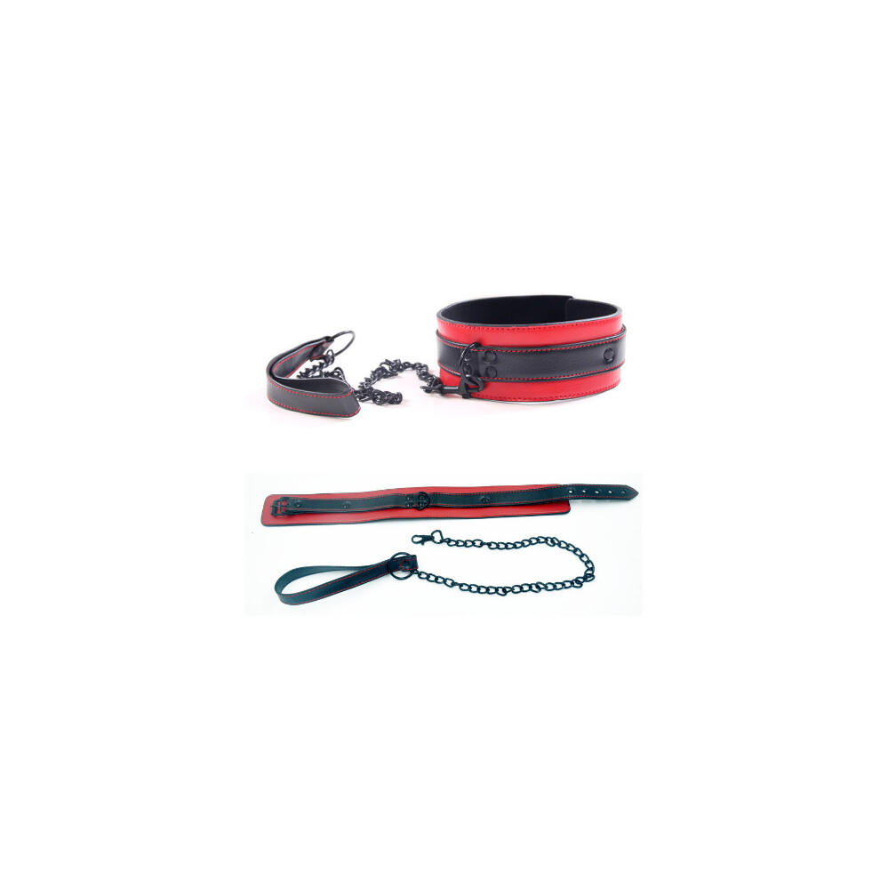 House Of Glass Black/Red And Faux Leather Collar And Lead Set