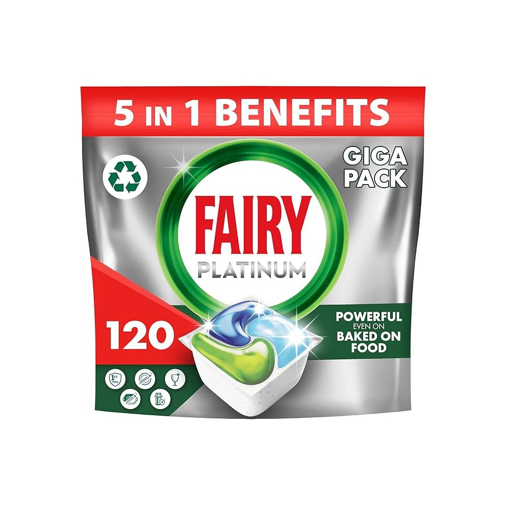 Fairy Platinum All-In-One Dishwasher Tablets Bulk, 120 Tablets (24 x 5), Original, With Anti-Dull Technology & Rinse Aid Action