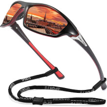 Sports Polarized Sunglasses For Men Cycling Driving Fishing 100% Uv Protection - A1 Black Red Frame/red Mirrored Lens -