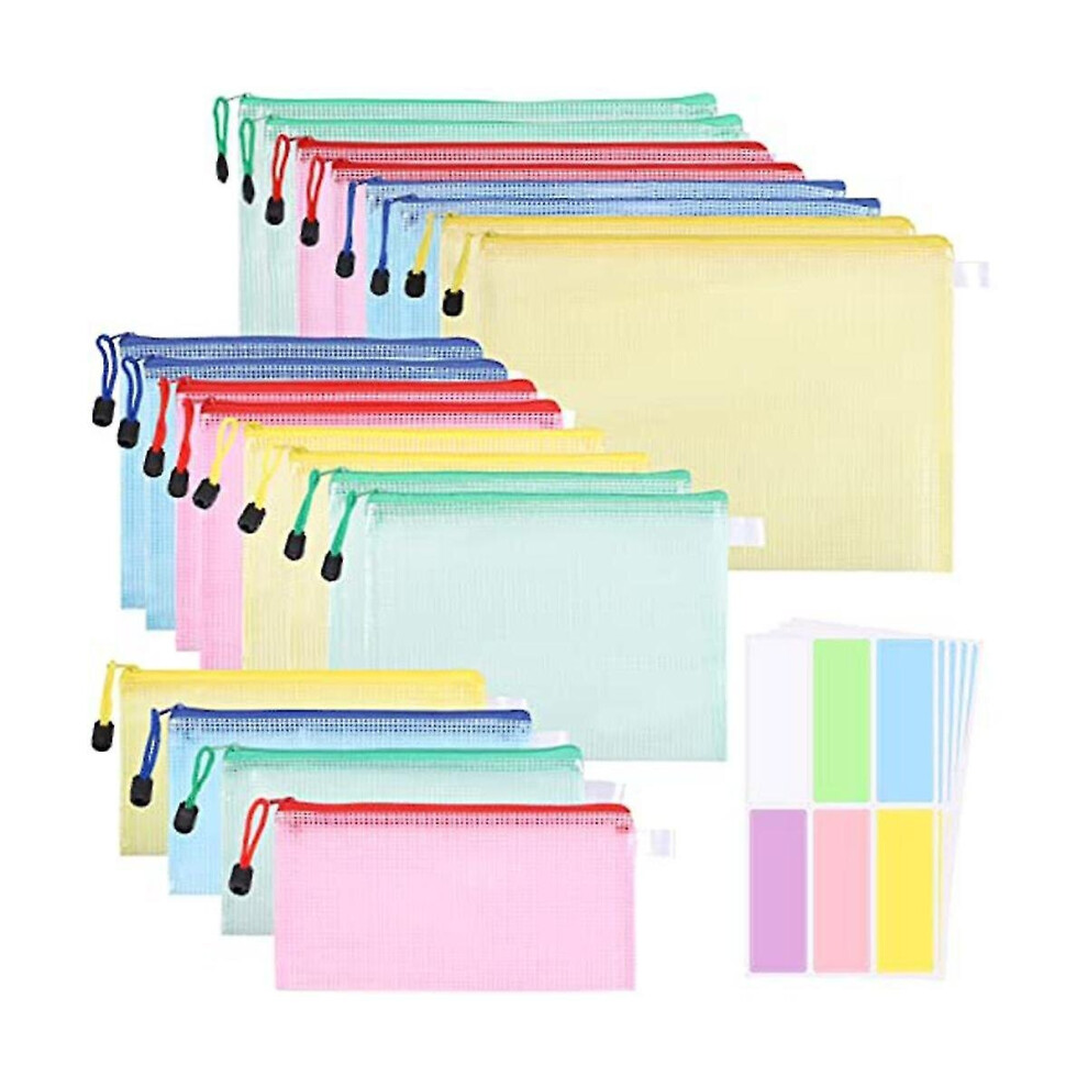 20 Pack Document Bags A4 a5 a6, File Folder Plastic Zip Pocket Zipper Pocket Mesh Pouch With Zipper (4 Colors)