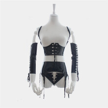 Wet Look Lace Up Lingerie Set