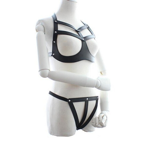 Harness Bra Set with an Open Crotch Thong 1
