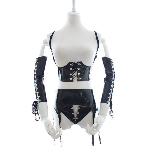 Wet Look Lace Up Lingerie Set 1