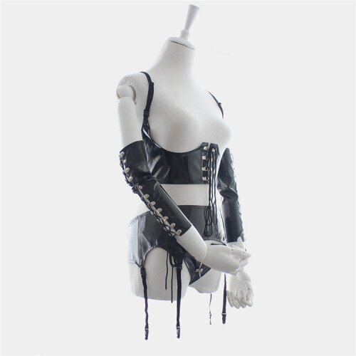 Wet Look Lace Up Lingerie Set 2