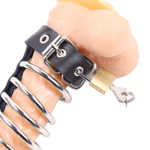 'The Sub' Lockable Leather and Steel Chastity Cage 1