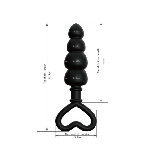 Black Silicone Heart Anal Beads 2