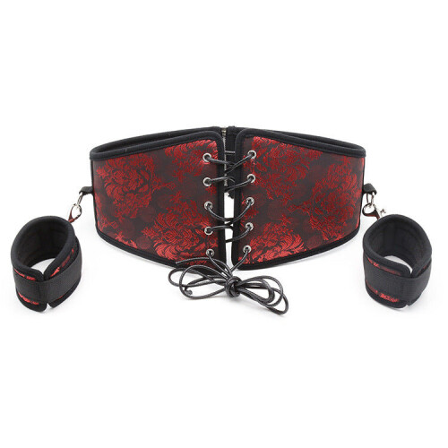Scarlet Brocade Style Corset and Cuff Restraint Kit 1