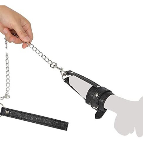 Leather Penis Cage with a Chain and Lead 1