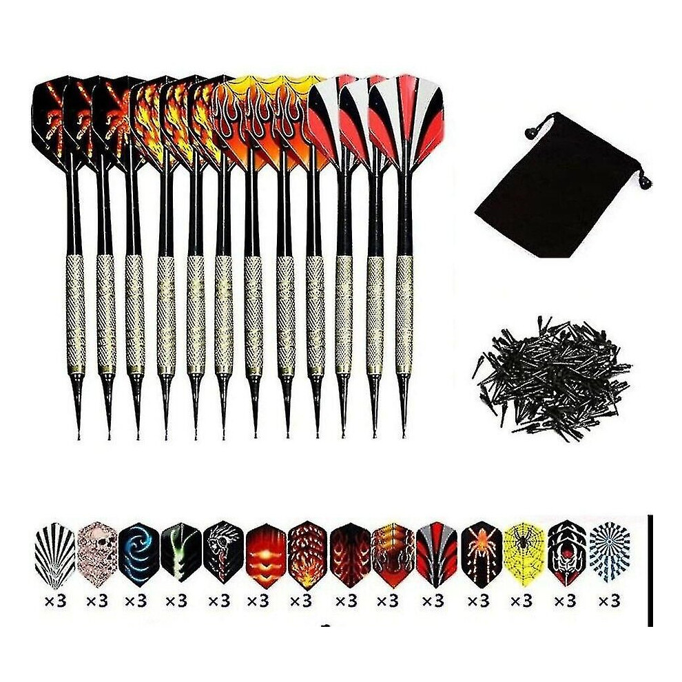 Darts Sets, 12 Packs Soft Darts With Soft Tip Points For Electronic Dartboard With Extra 42 Dart Flights And 100 Black Plastic Dart Tips