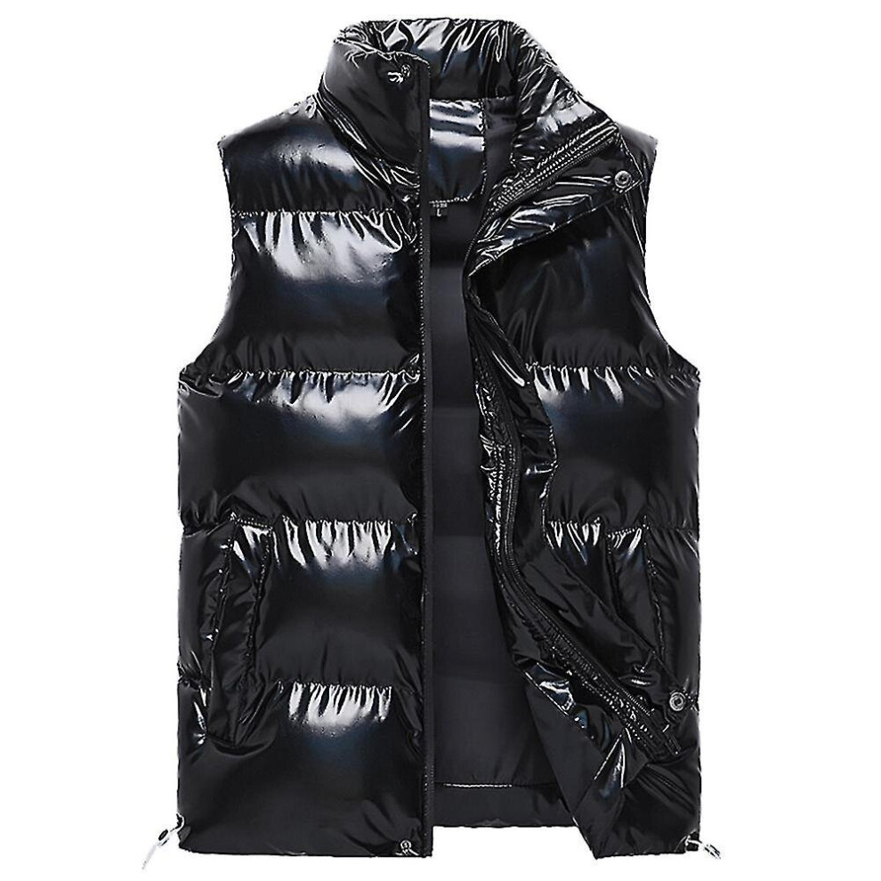 (Black, XS) Mens Waterproof Sleeveless Jacket Shiny Puffer Vest