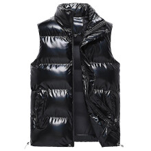 (Black, M) Mens Waterproof Sleeveless Jacket Shiny Puffer Vest