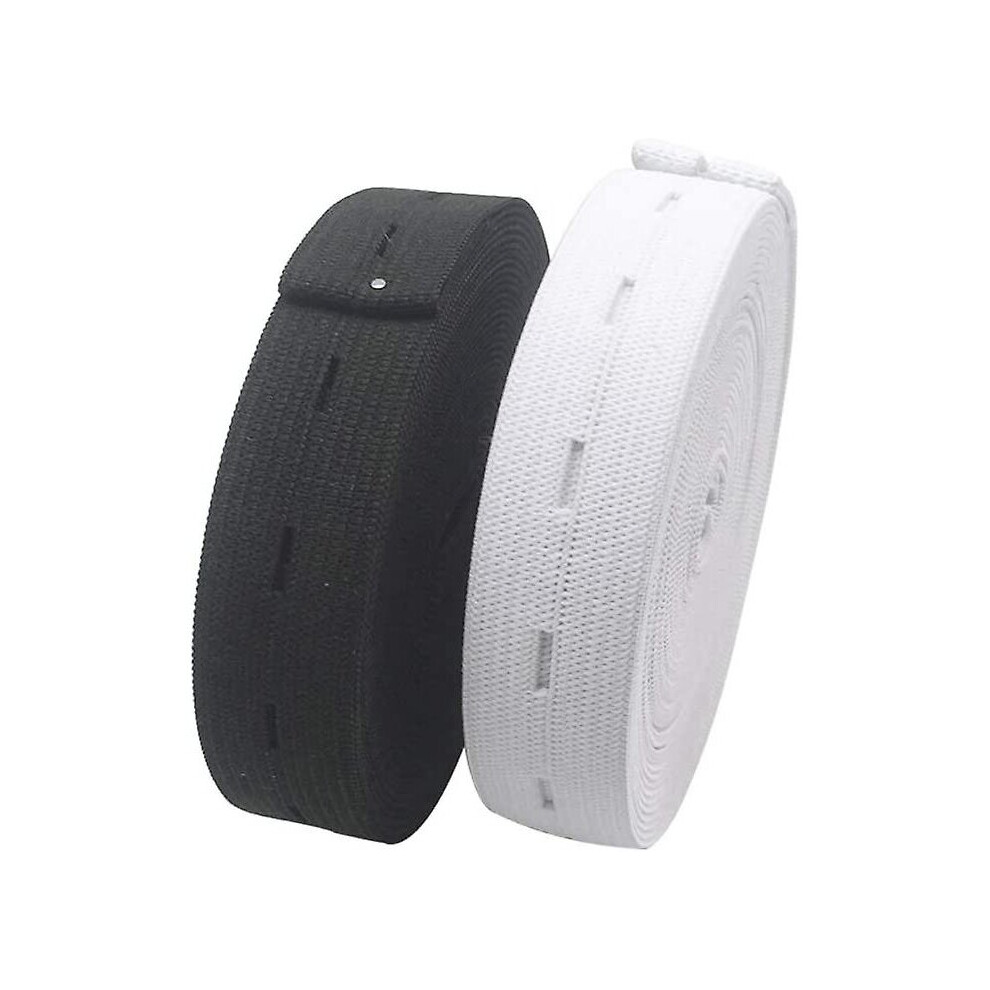 2 Packs Elastic Bands Spool Sewing Bands, Elastic Cord With Buttonhole ( And Black) White/Black