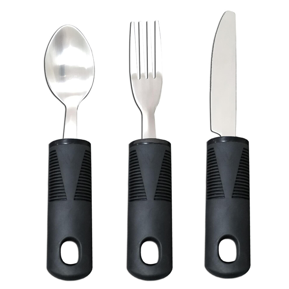 Arthritis Aid Silverware For Parkinsons,- Heavy Stainless Steel Spoon, Fork, Serrated Knife (standard)